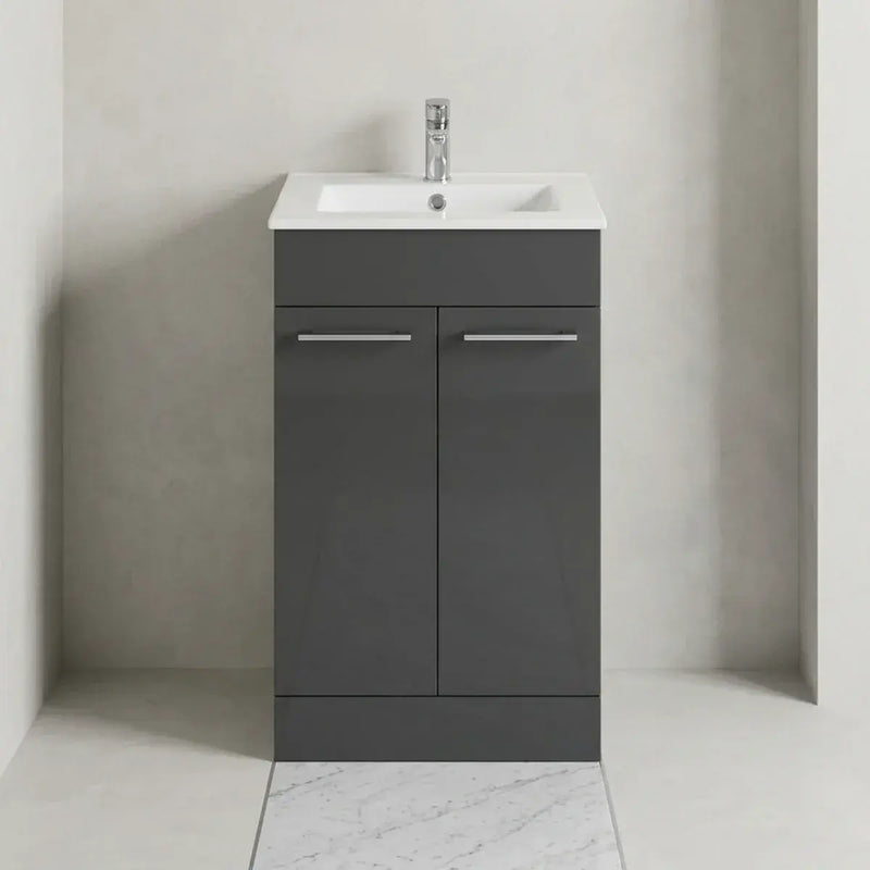 Deltar 610mm Floor Standing 2 Door Basin Unit with Basin, Anthracite Gloss