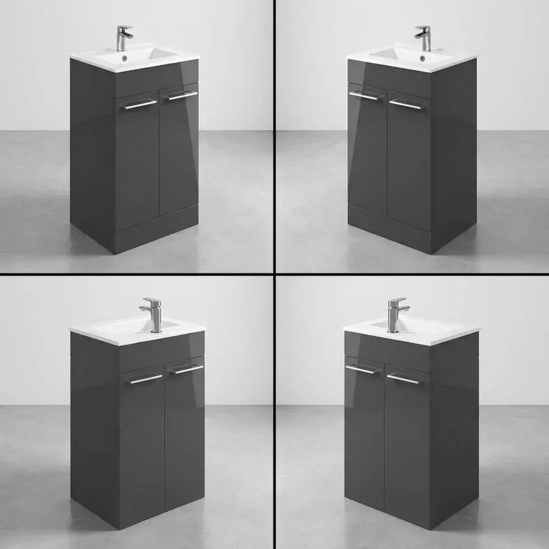 Deltar 610mm Floor Standing 2 Door Basin Unit with Basin, Anthracite Gloss