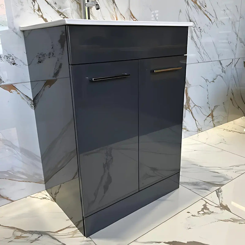 Deltar 610mm Floor Standing 2 Door Basin Unit with Basin, Anthracite Gloss