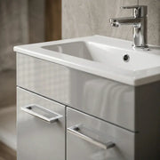 Deltar 610mm Floor Standing 2 Door Basin Unit with Basin, Grey Gloss