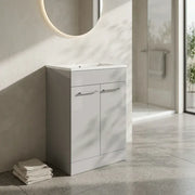 Deltar 610mm Floor Standing 2 Door Basin Unit with Basin, Grey Gloss