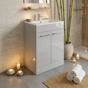Deltar 610mm Floor Standing 2 Door Basin Unit with Basin, Grey Gloss