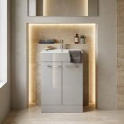 Deltar 610mm Floor Standing 2 Door Basin Unit with Basin, Grey Gloss