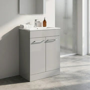 Deltar 610mm Floor Standing 2 Door Basin Unit with Basin, Grey Gloss