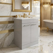 Deltar 610mm Floor Standing 2 Door Basin Unit with Basin, Grey Gloss