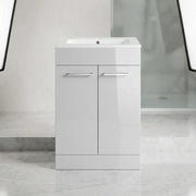 Deltar 610mm Floor Standing 2 Door Basin Unit with Basin, Grey Gloss