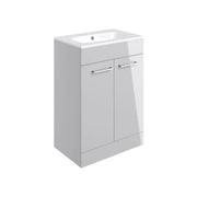 Deltar 610mm Floor Standing 2 Door Basin Unit with Basin, Grey Gloss