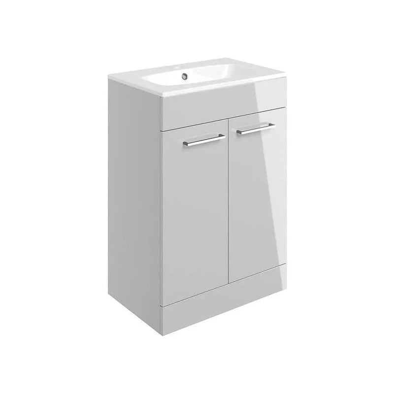 Deltar 610mm Floor Standing 2 Door Basin Unit with Basin, Grey Gloss