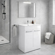 Deltar 610mm Floor Standing 2 Door Basin Unit with Basin, White Gloss