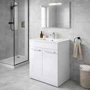 Deltar 610mm Floor Standing 2 Door Basin Unit with Basin, White Gloss