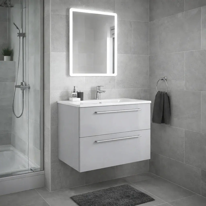 Deltar 610mm Wall Hung 2 Drawer Basin Unit with Basin, Grey Gloss