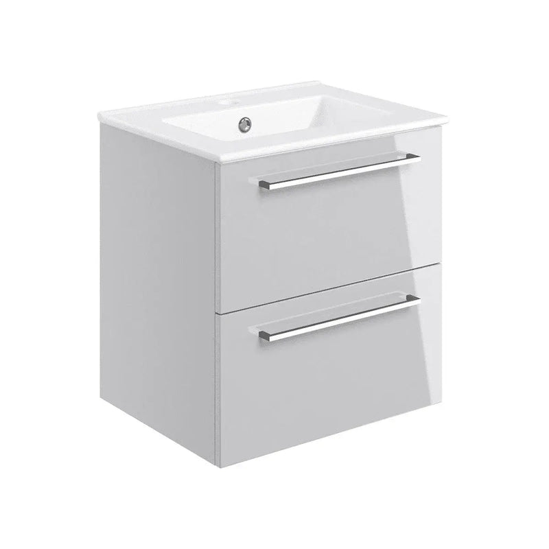 Deltar 610mm Wall Hung 2 Drawer Basin Unit with Basin, Grey Gloss