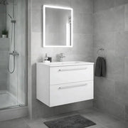 Deltar 610mm Wall Hung 2 Drawer Basin Unit with Basin, White Gloss