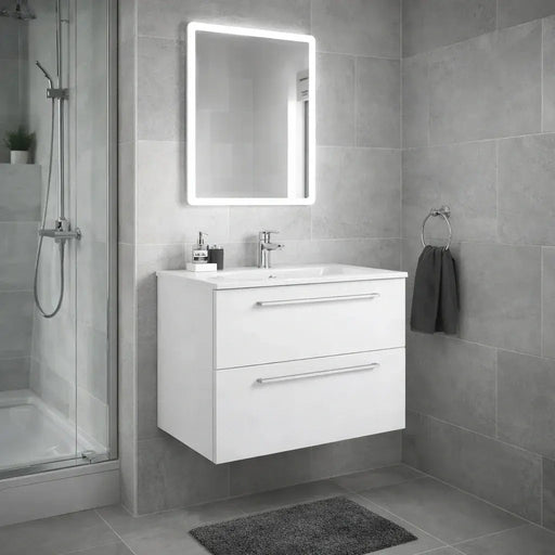 Deltar 610mm Wall Hung 2 Drawer Basin Unit with Basin, White Gloss