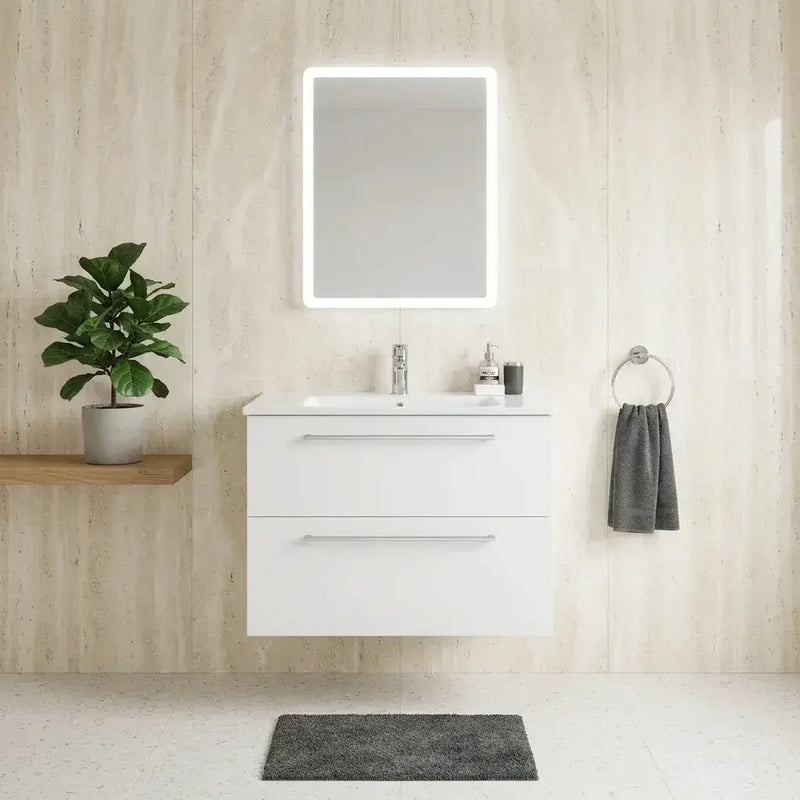 Deltar 610mm Wall Hung 2 Drawer Basin Unit with Basin, White Gloss