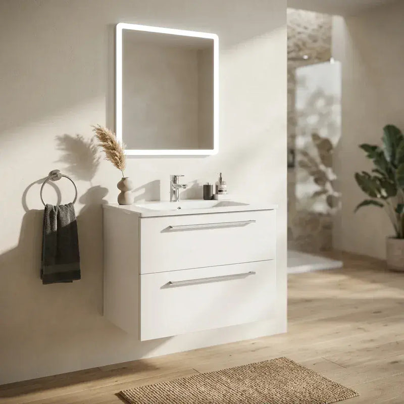 Deltar 610mm Wall Hung 2 Drawer Basin Unit with Basin, White Gloss