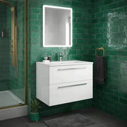 Deltar 610mm Wall Hung 2 Drawer Basin Unit with Basin, White Gloss