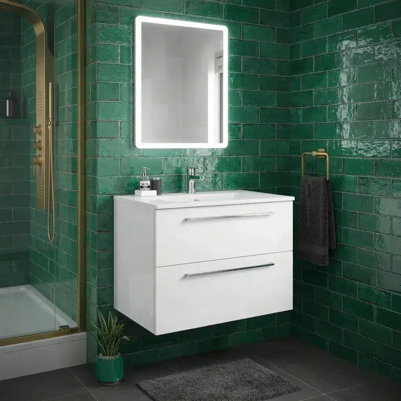 Deltar 610mm Wall Hung 2 Drawer Basin Unit with Basin, White Gloss