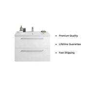 Deltar 610mm Wall Hung 2 Drawer Basin Unit with Basin, White Gloss