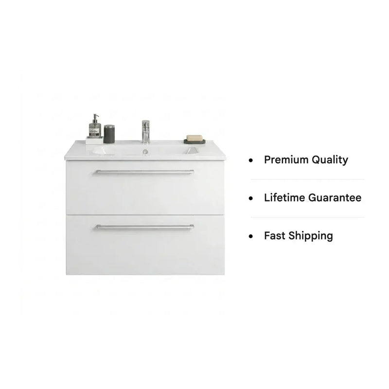 Deltar 610mm Wall Hung 2 Drawer Basin Unit with Basin, White Gloss