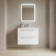 Deltar 610mm Wall Hung 2 Drawer Basin Unit with Basin, White Gloss