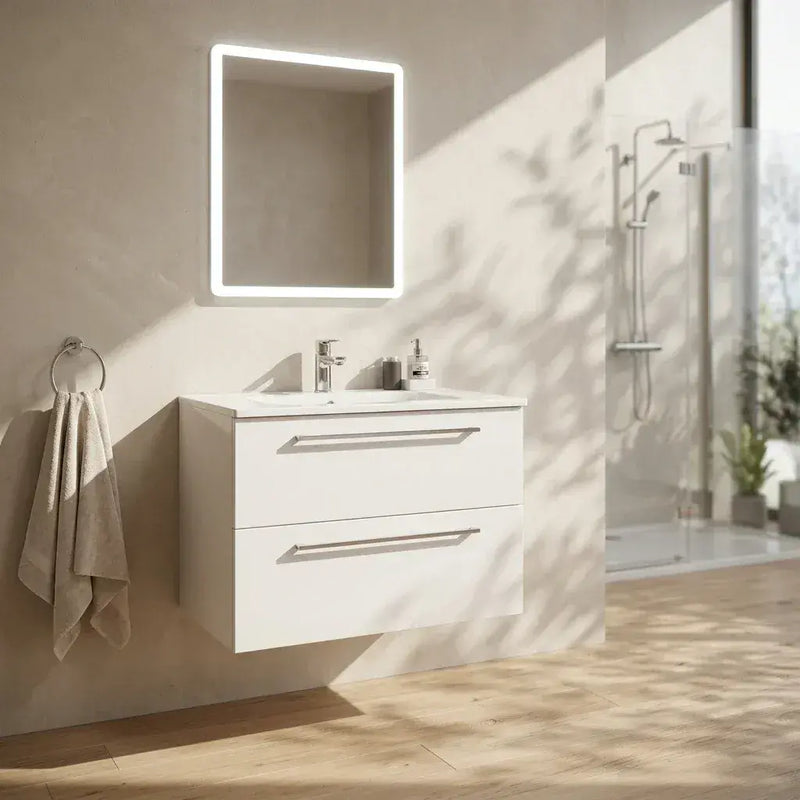 Deltar 610mm Wall Hung 2 Drawer Basin Unit with Basin, White Gloss