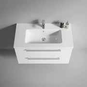 Deltar 610mm Wall Hung 2 Drawer Basin Unit with Basin, White Gloss