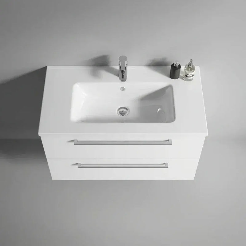 Deltar 610mm Wall Hung 2 Drawer Basin Unit with Basin, White Gloss