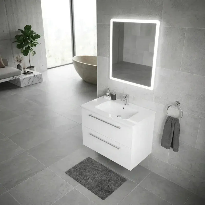 Deltar 610mm Wall Hung 2 Drawer Basin Unit with Basin, White Gloss