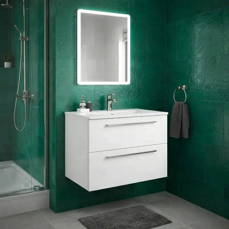 Deltar 610mm Wall Hung 2 Drawer Basin Unit with Basin, White Gloss