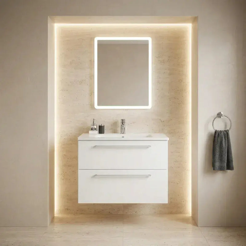 Deltar 610mm Wall Hung 2 Drawer Basin Unit with Basin, White Gloss