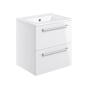 Deltar 610mm Wall Hung 2 Drawer Basin Unit with Basin, White Gloss