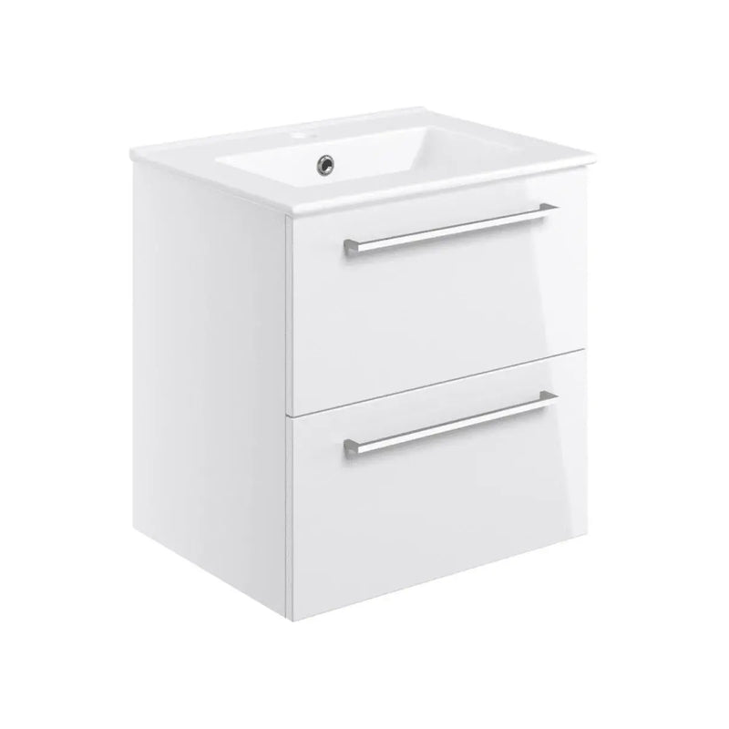 Deltar 610mm Wall Hung 2 Drawer Basin Unit with Basin, White Gloss