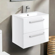 Deltar 610mm Wall Hung 2 Drawer Basin Unit with Basin, White Gloss