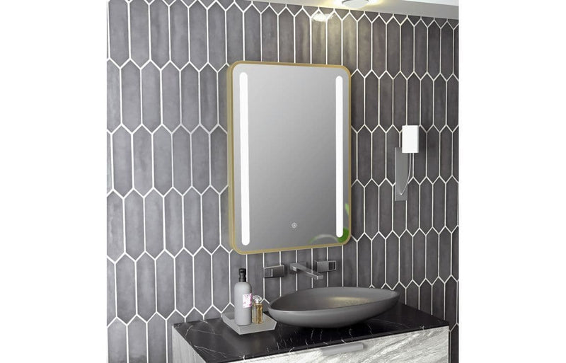 Deltar Light Grey Gloss Furniture Bathroom Suite with Brushed Brass Finishes