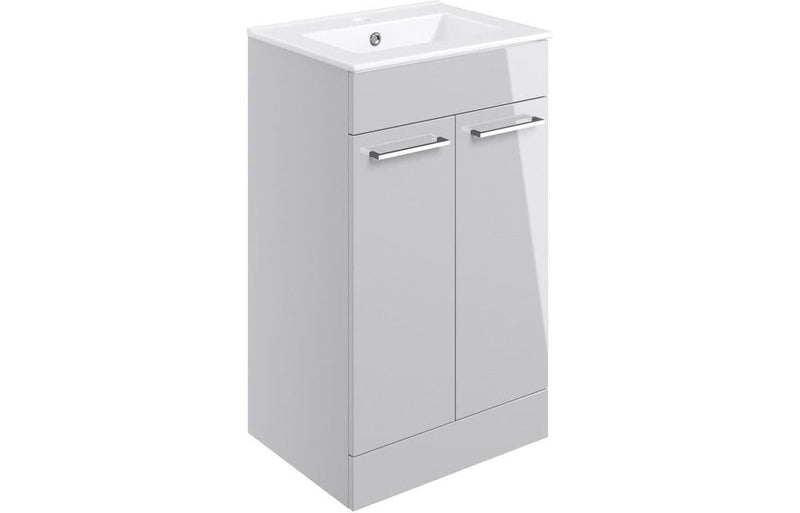 Deltar Light Grey Gloss Furniture Bathroom Suite with Brushed Brass Finishes
