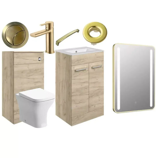 Deltar Oak Gloss Furniture Bathroom Suite with Brushed Brass Finishes