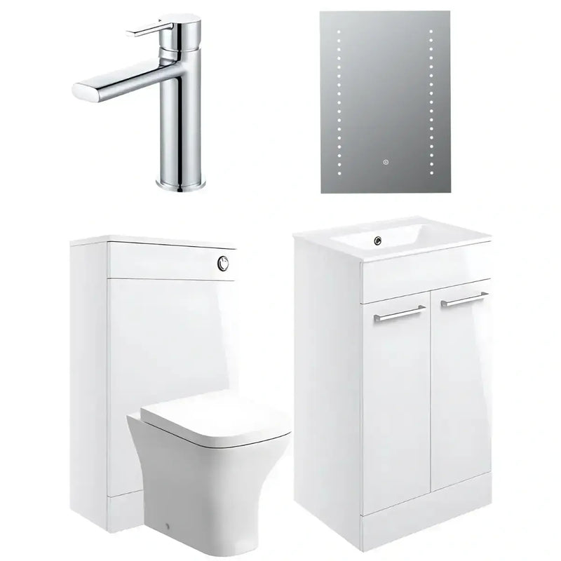 Deltar White Gloss Furniture Bathroom Suite with Chrome Finishes