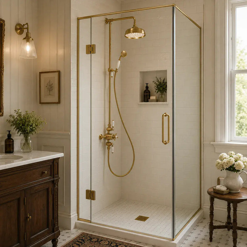 Derwents Traditional Exposed Thermostatic Dual Head Shower Kit Brushed Brass