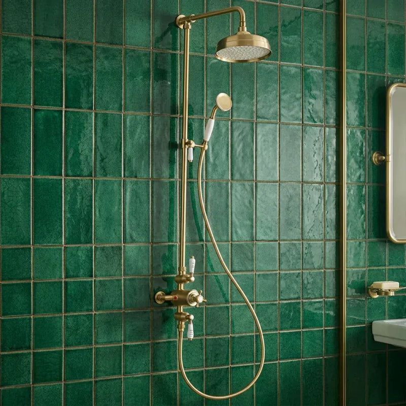 Derwents Traditional Exposed Thermostatic Dual Head Shower Kit Brushed Brass