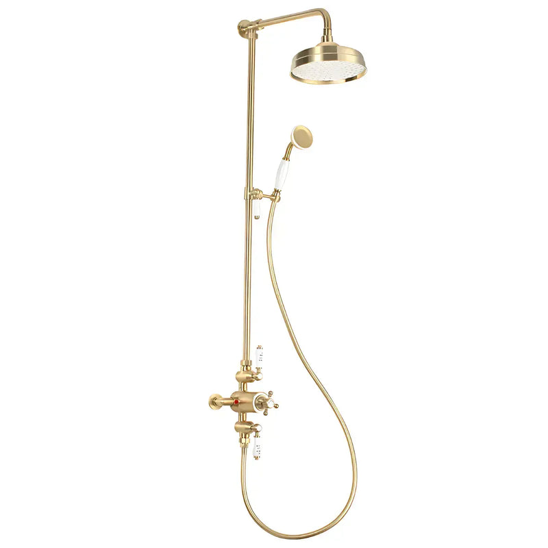 Derwents Traditional Exposed Thermostatic Dual Head Shower Kit Brushed Brass