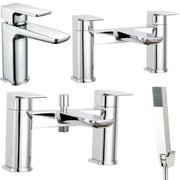 Deva Square Bath, Light Grey Vanity Unit, Bath, Panels, Taps, Close Coupled Toilet and Basin