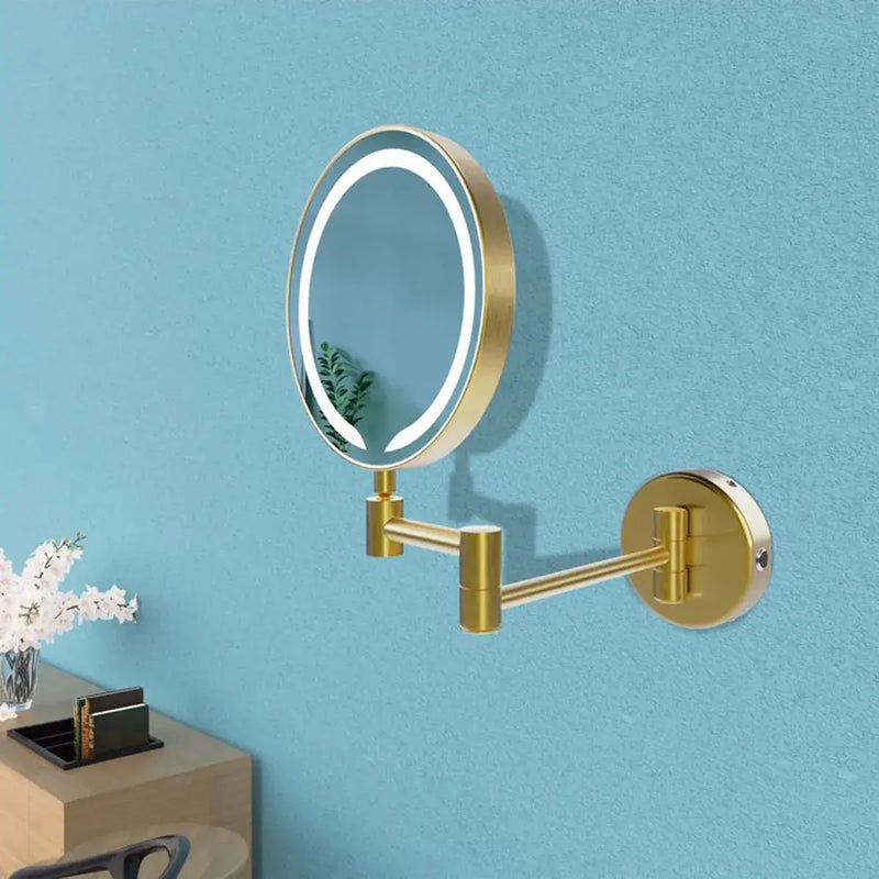 Dot Round LED Cosmetic Bathroom Mirror - Brushed Brass