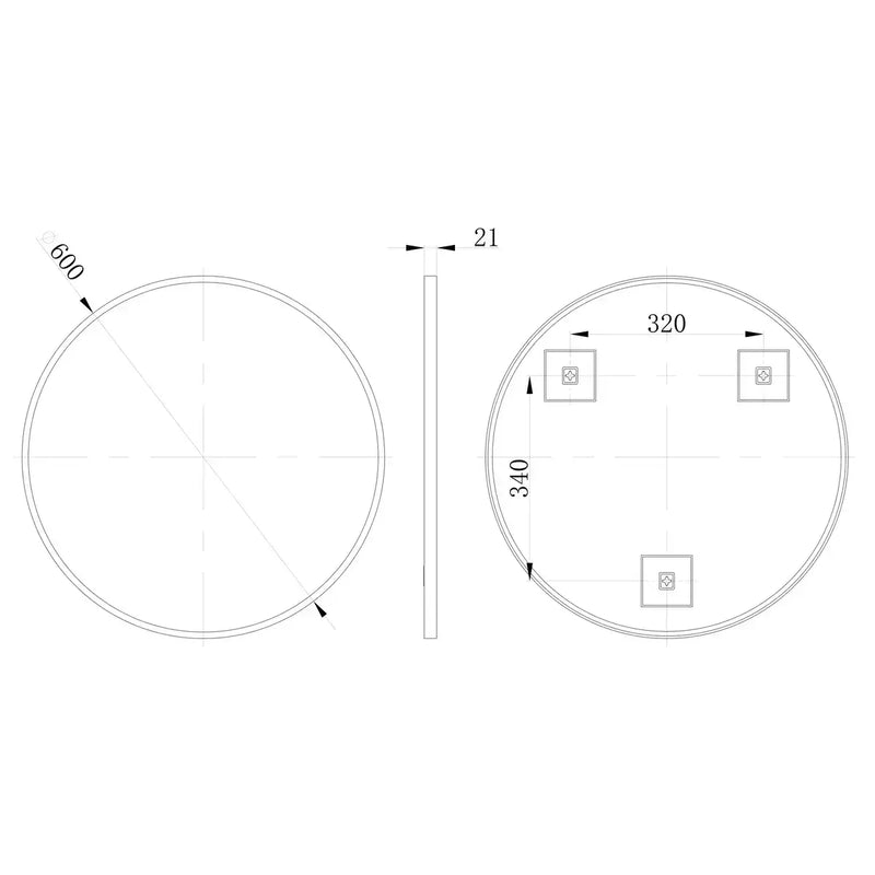 Eclipser 600mm Round Mirror - Matt Black