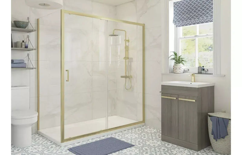 Elite Brushed Brass 1200mm Sliding Shower Door Shower Enclosure