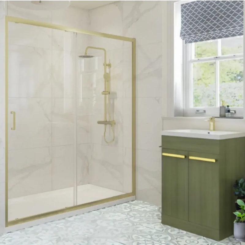 Elite Brushed Brass 1400mm Sliding Shower Door Shower Enclosure