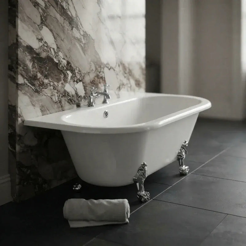 Ellsworth Back To Wall Freestanding Bath, 2 Tap Holes