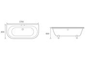 Ellsworth Back To Wall Freestanding Bath, 2 Tap Holes