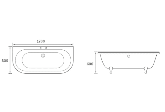 Ellsworth Back To Wall Freestanding Bath, 2 Tap Holes