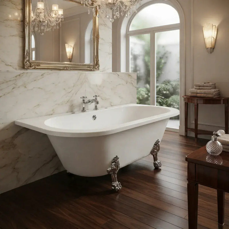 Ellsworth Back To Wall Freestanding Bath, 2 Tap Holes